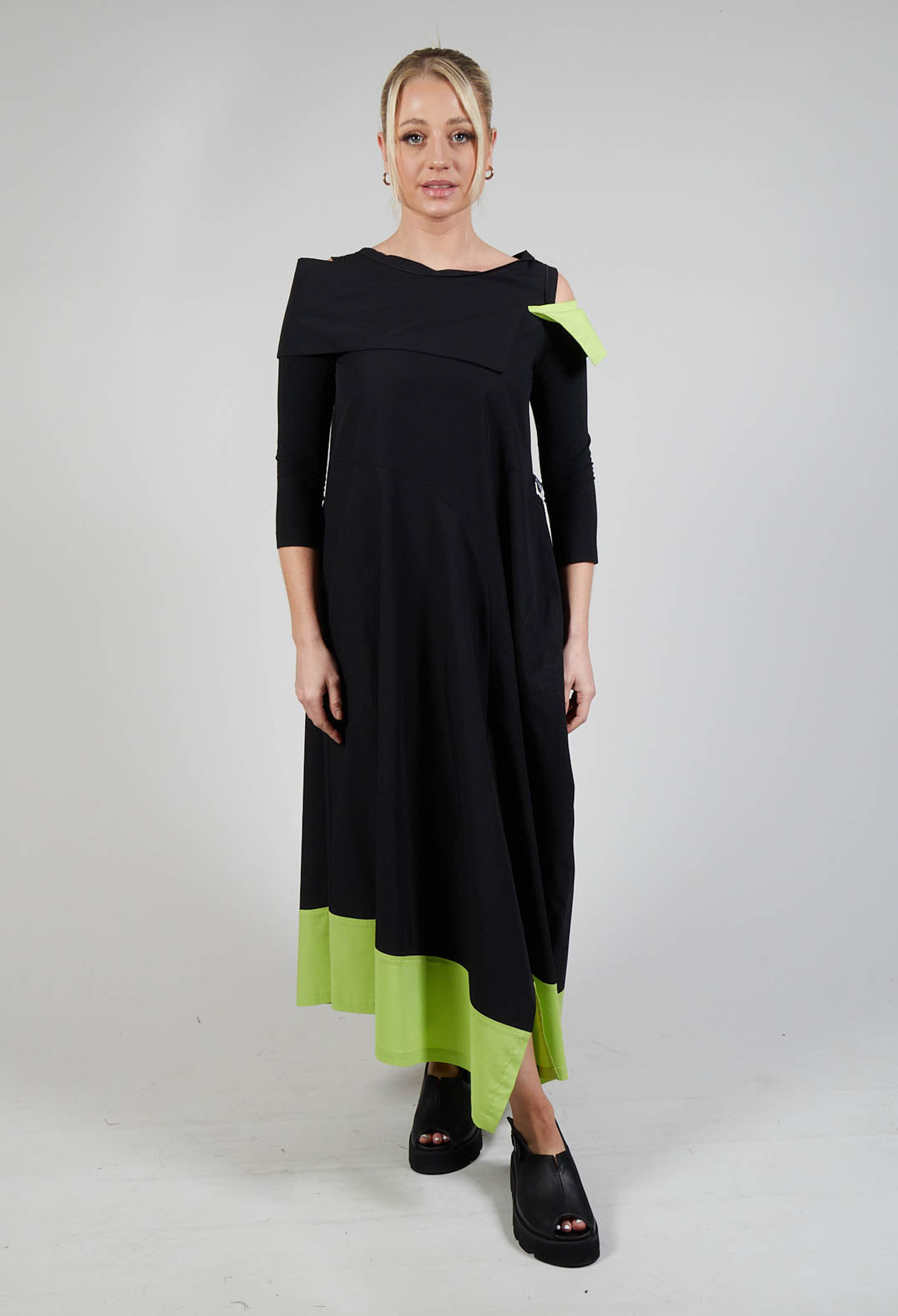 OPLI Dress in Black Light Green