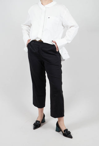 Trousers with Button at Waistband in Black