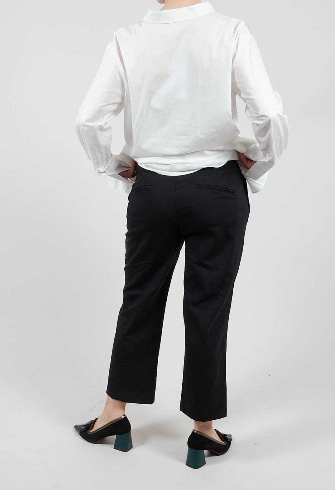 Trousers with Button at Waistband in Black