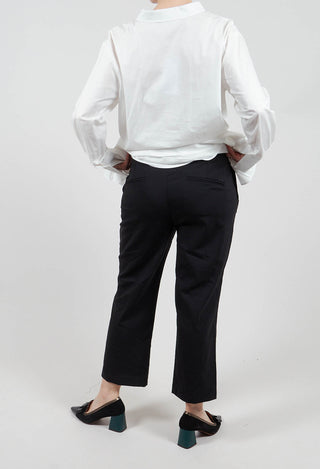 Trousers with Button at Waistband in Black