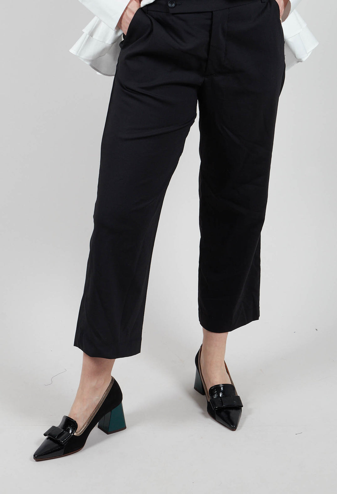 Trousers with Button at Waistband in Black