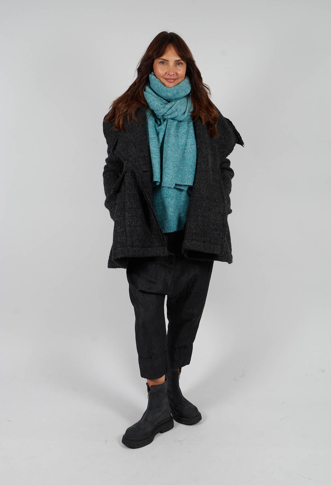 Relaxed High Neck Jumper in Lagoon Mel - 2460702