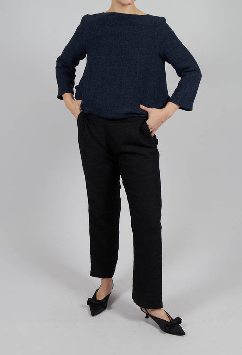 Straight Leg Trousers with Elasticated Back in Black