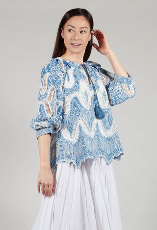 Omaley Embroidered Top in Bleu and Petr