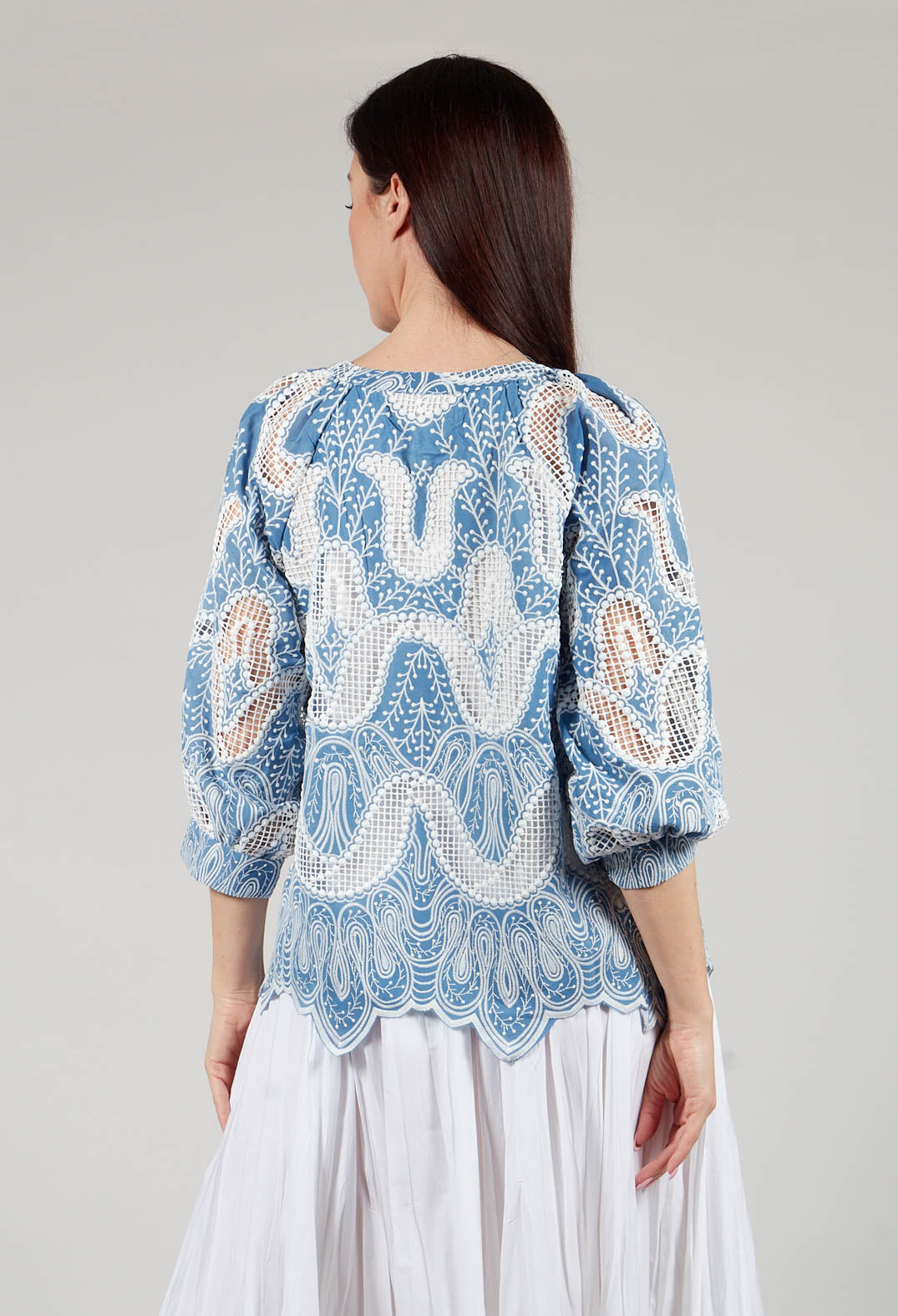 Omaley Embroidered Top in Bleu and Petr