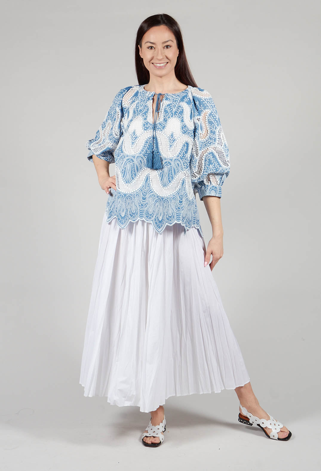 Omaley Embroidered Top in Bleu and Petr