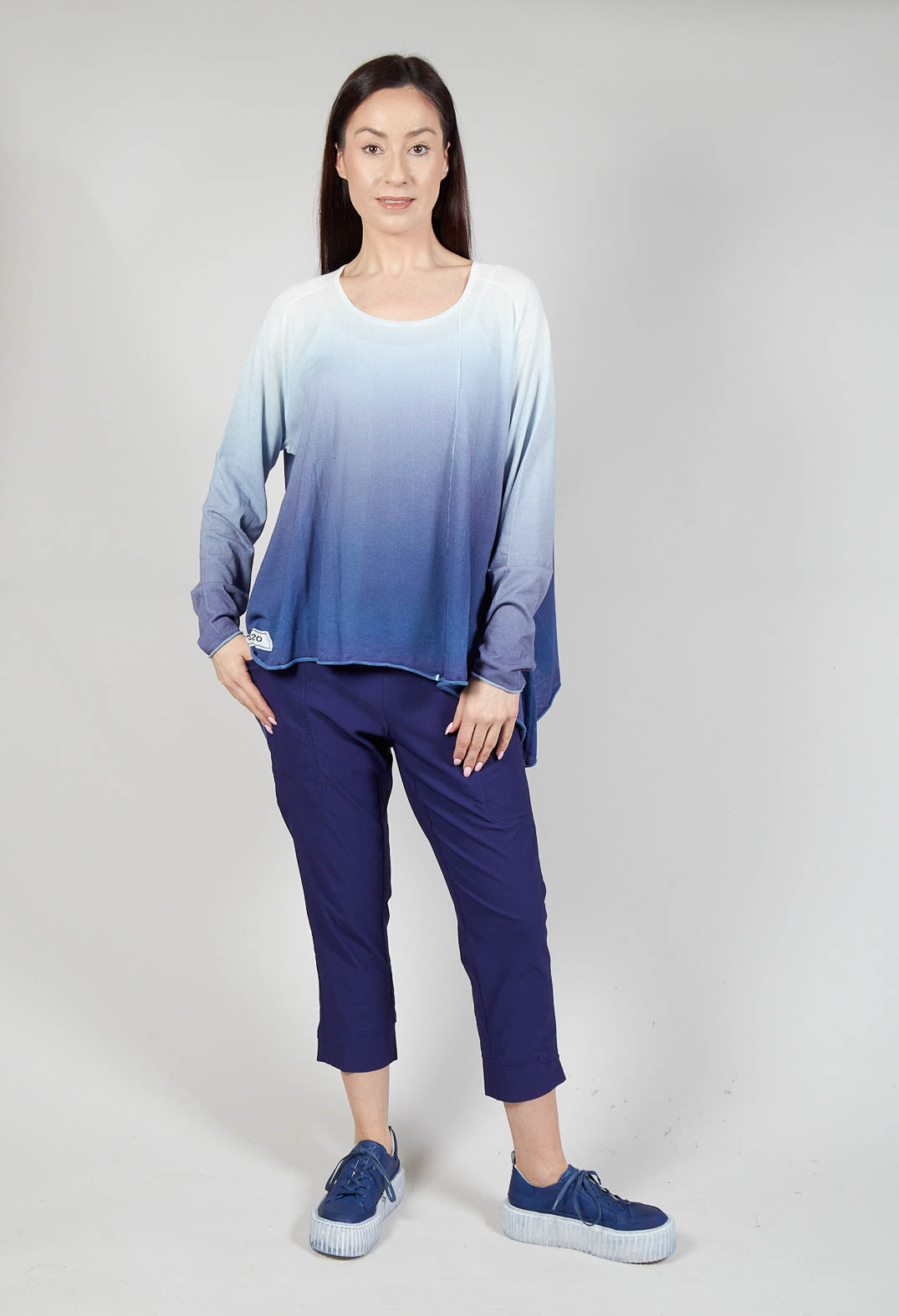 Ombre Knitted Top with Asymmetric Hem in Azur Print