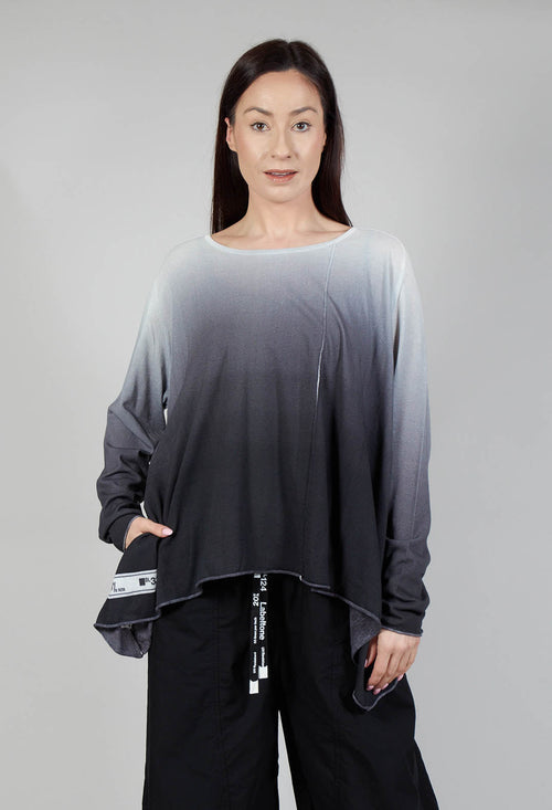 Ombre Knitted Top with Asymmetric Hem in Black Print