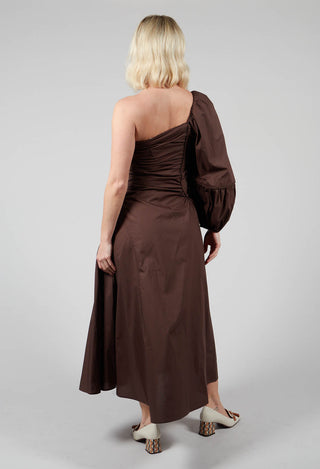 One Shoulder Ruched Dress in Chocolate