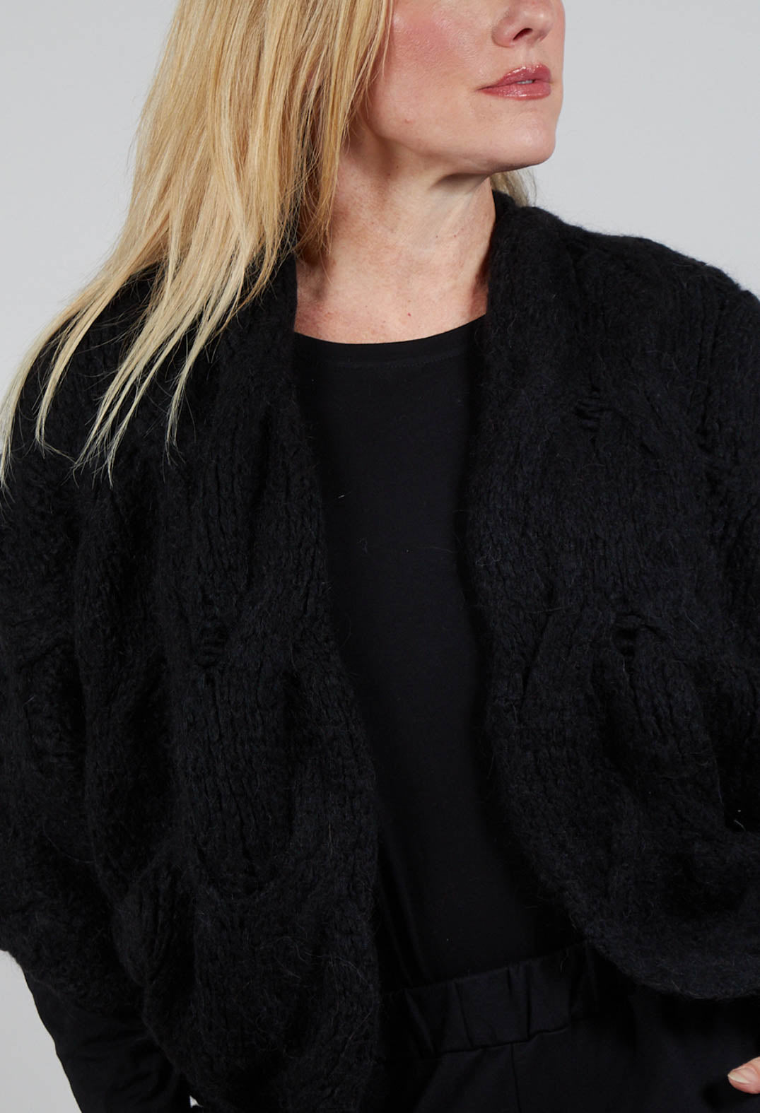Open Knit Cardigan in  Black