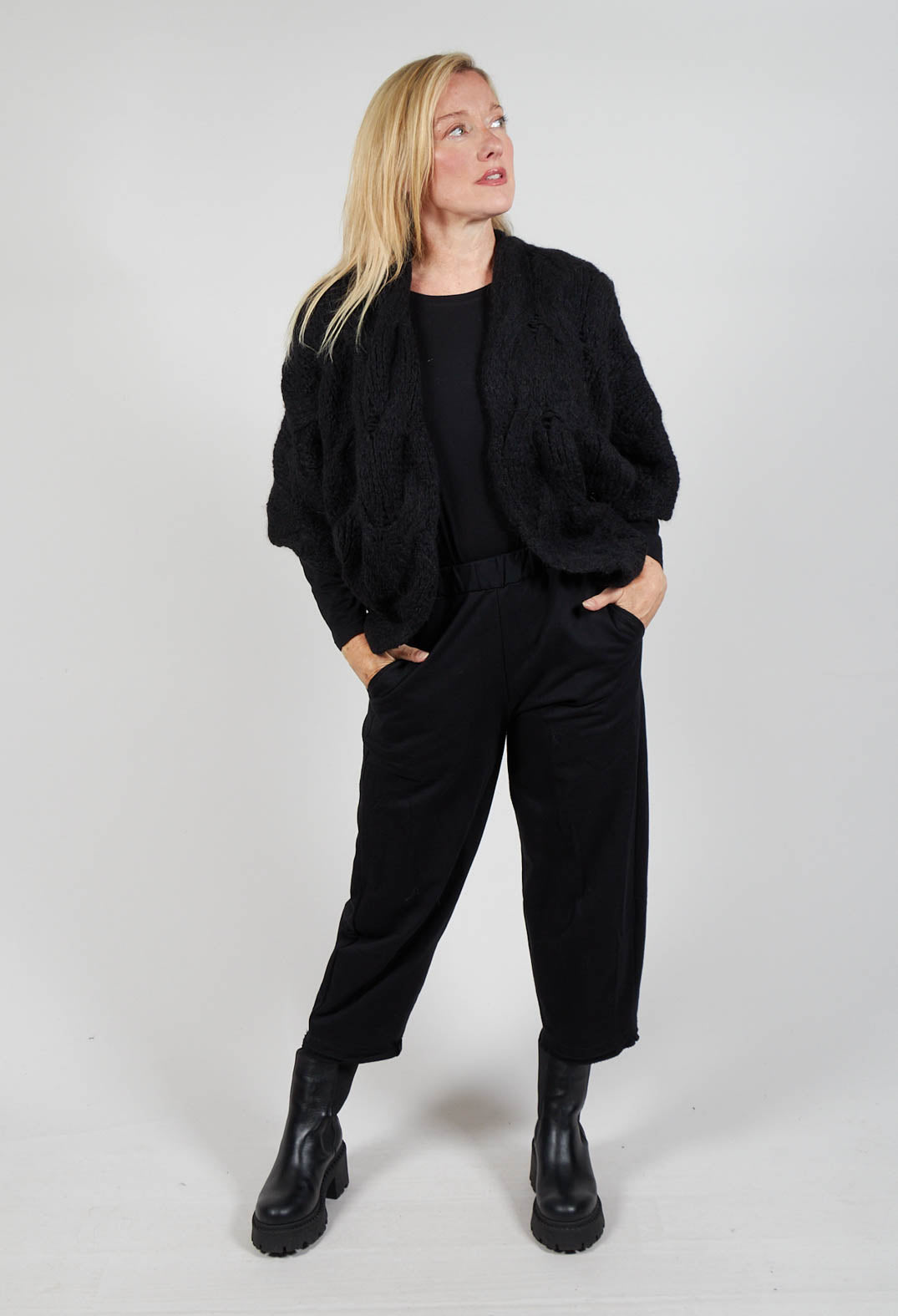 Open Knit Cardigan in  Black