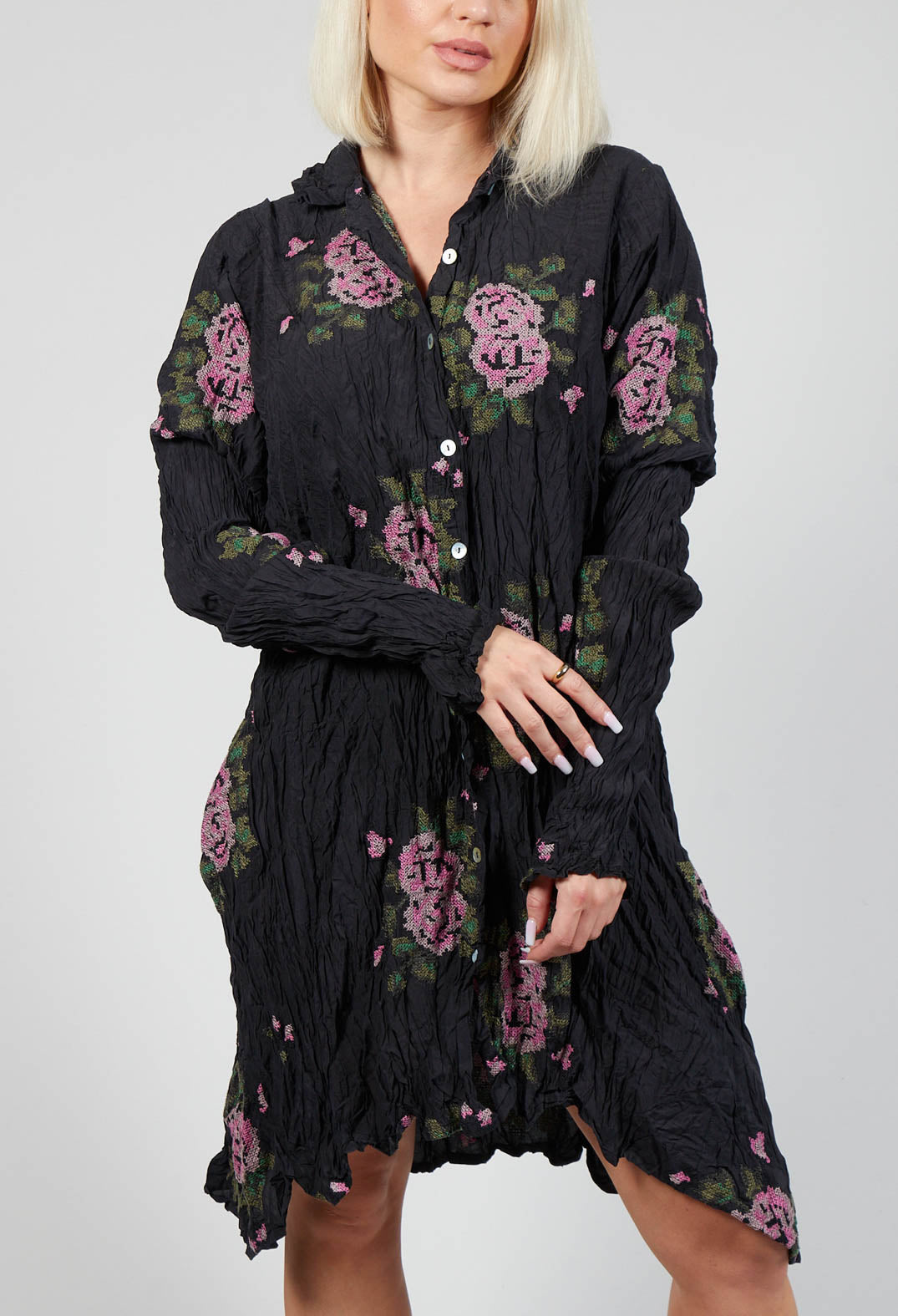 Origihell Crinkled Shirt Dress in Kaviar Black