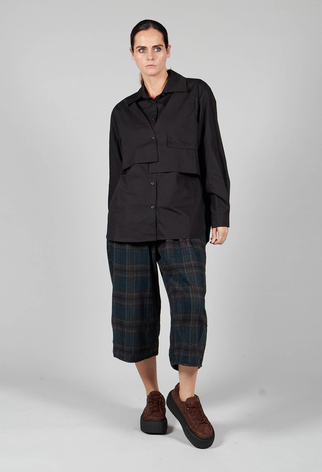 Overlay Buttoned Long Sleeve Shirt in Black
