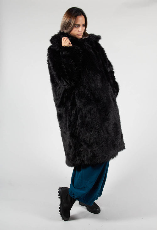 Oversized Faux Fur Coat in Black