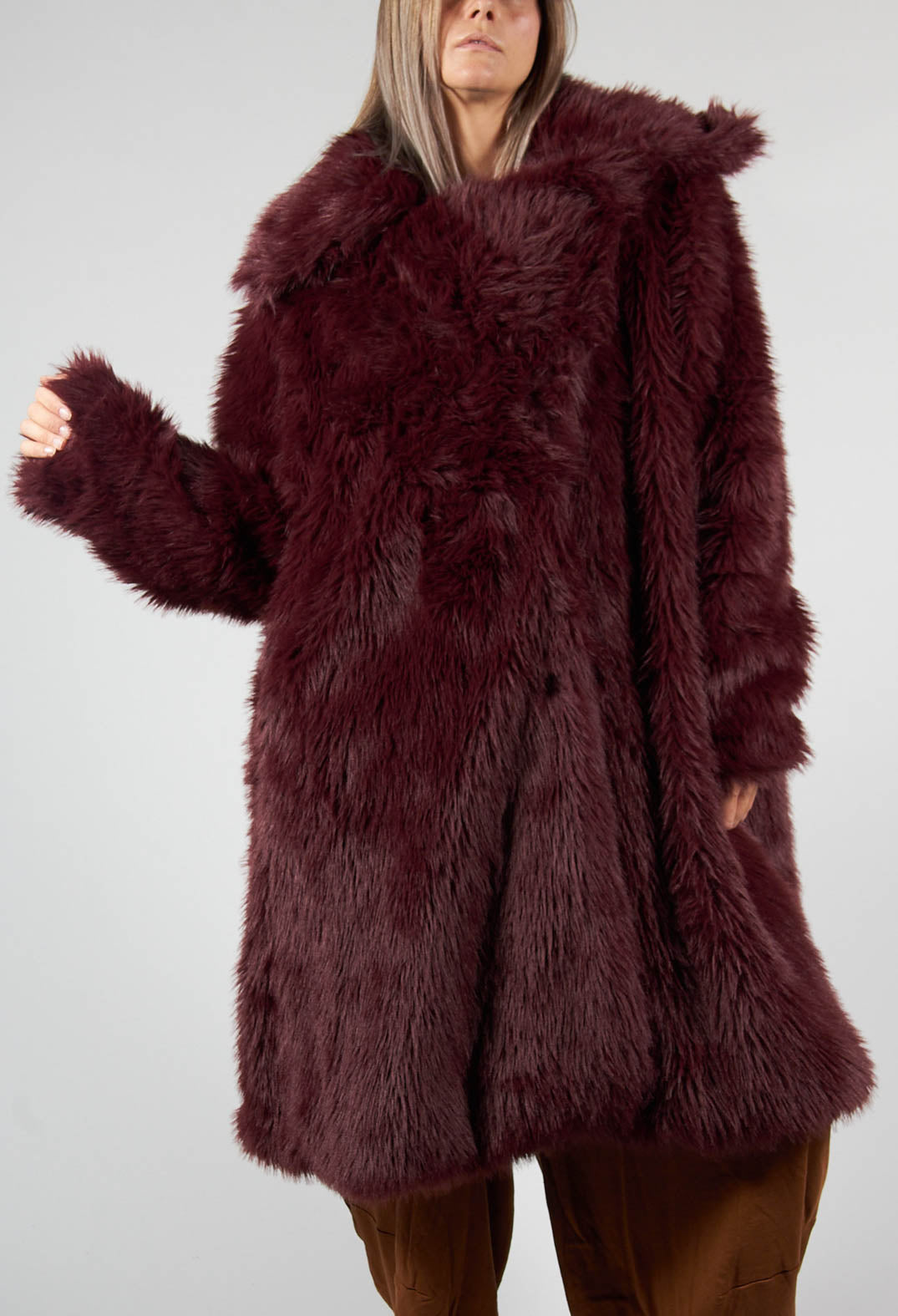 Oversized Faux Fur Coat in Wood