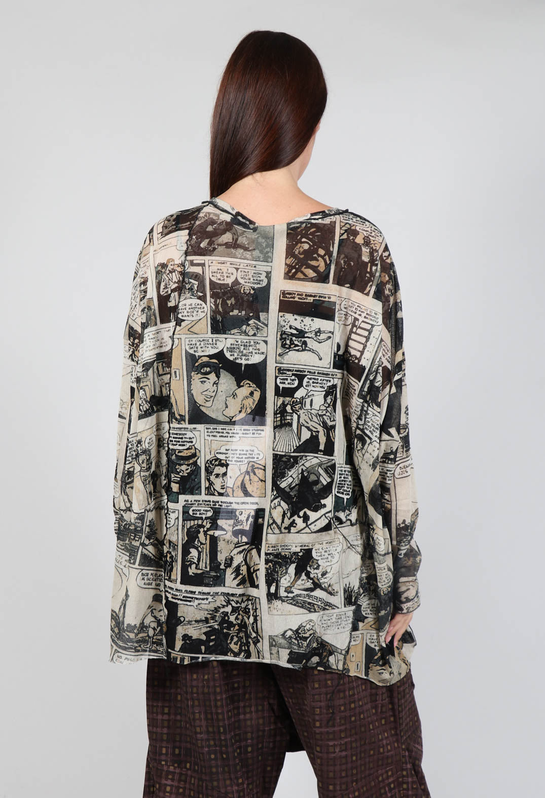 Oversized Long Sleeve Netted Top in Comic Print