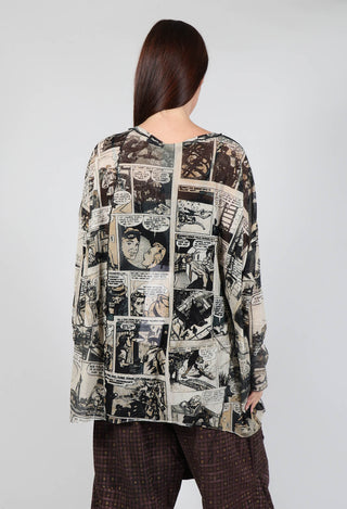 Oversized Long Sleeve Netted Top in Comic Print