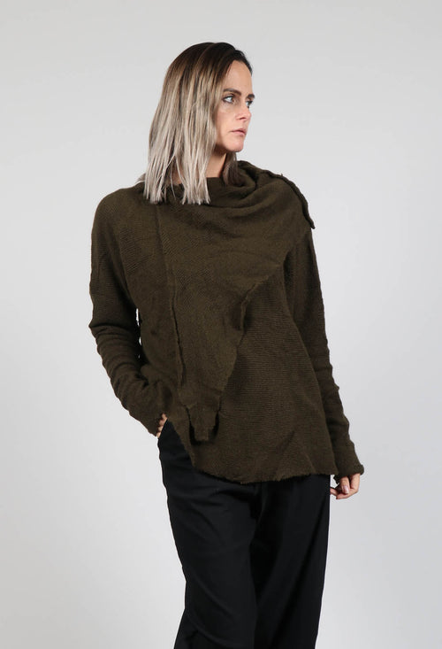 Oversized Sleeved Jumper with Scarf Neck in Khaki
