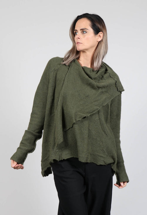Oversized Sleeved Jumper with Scarf Neck in Olive