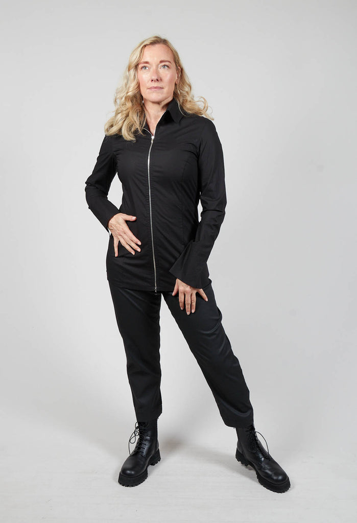 Long Sleeved Blouse with Zip Detail in Black