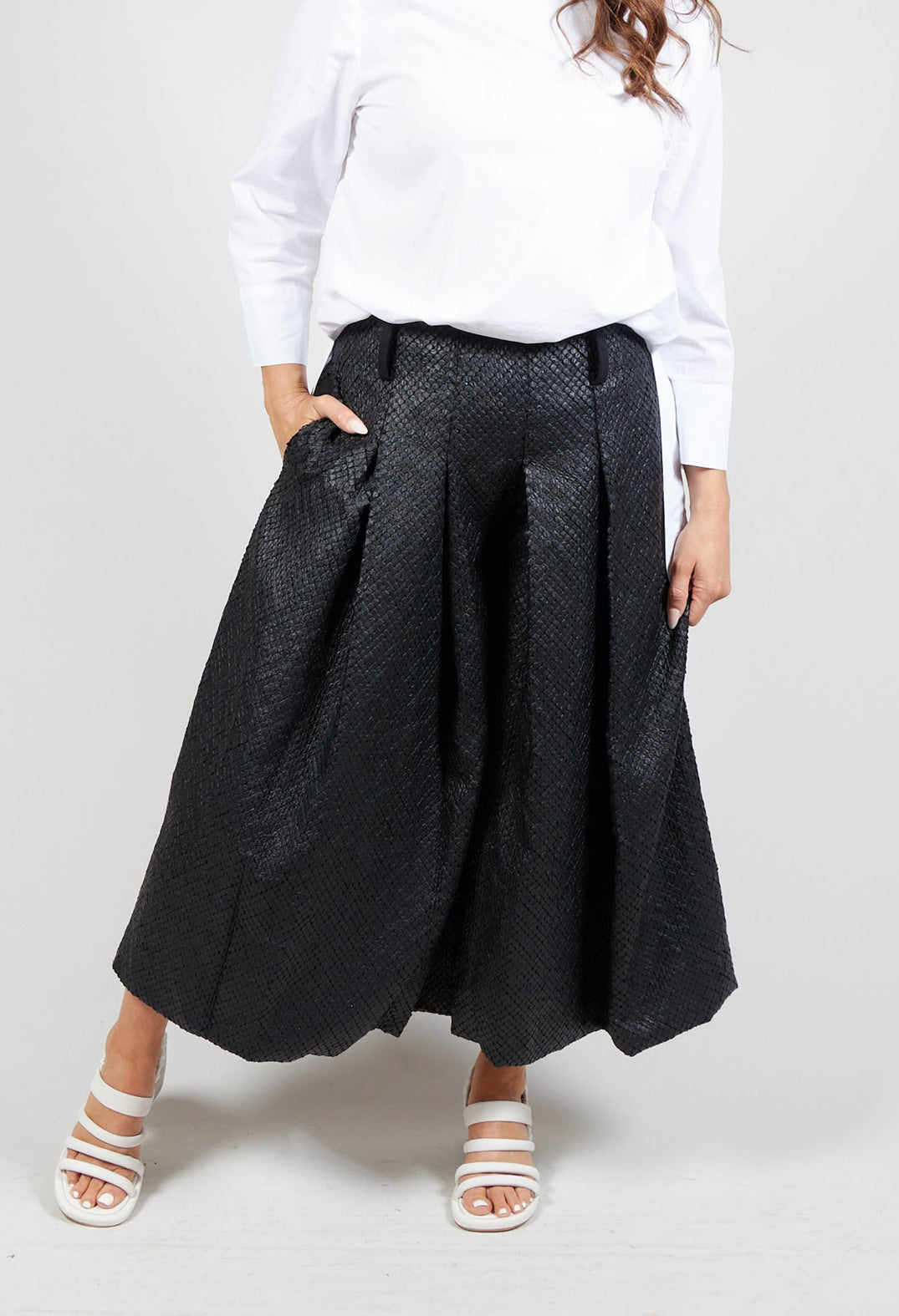 Textured Zip Up Culottes in Black