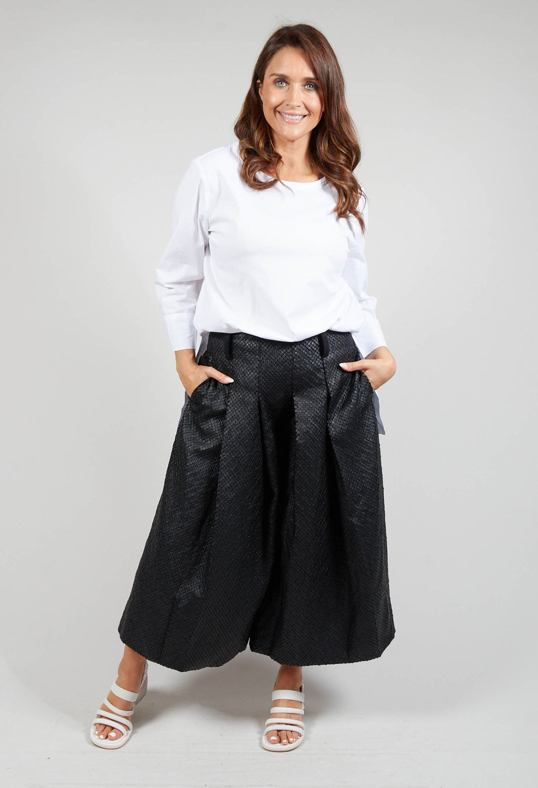 Textured Zip Up Culottes in Black