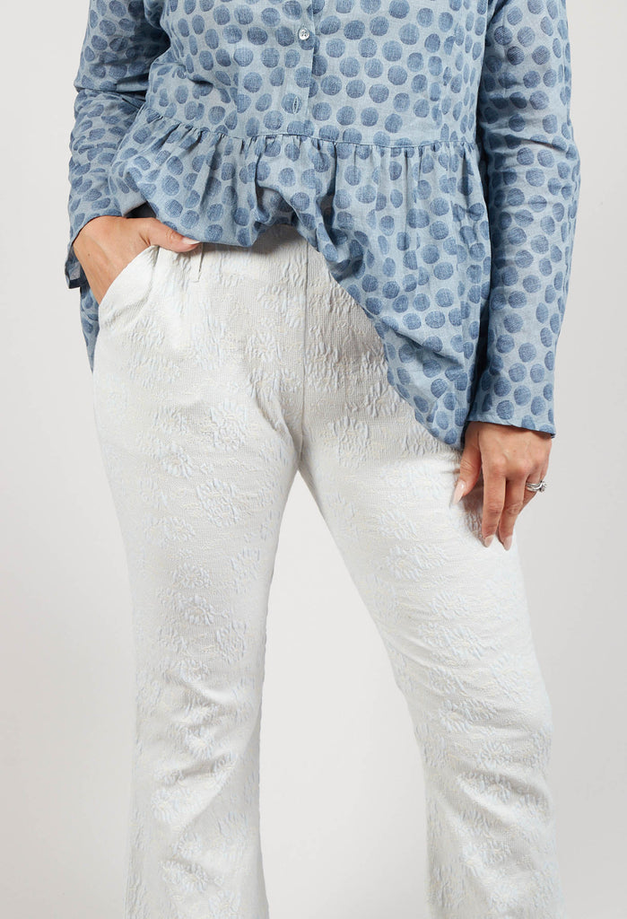 Wide Leg Textured Trousers in Ivory