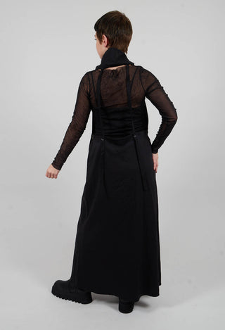 Long Backless Woven Dress with Collar in Black