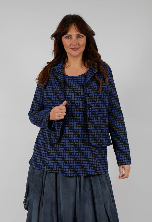 Spotty Jacquard Short Jacket with Button Front in Blueberry
