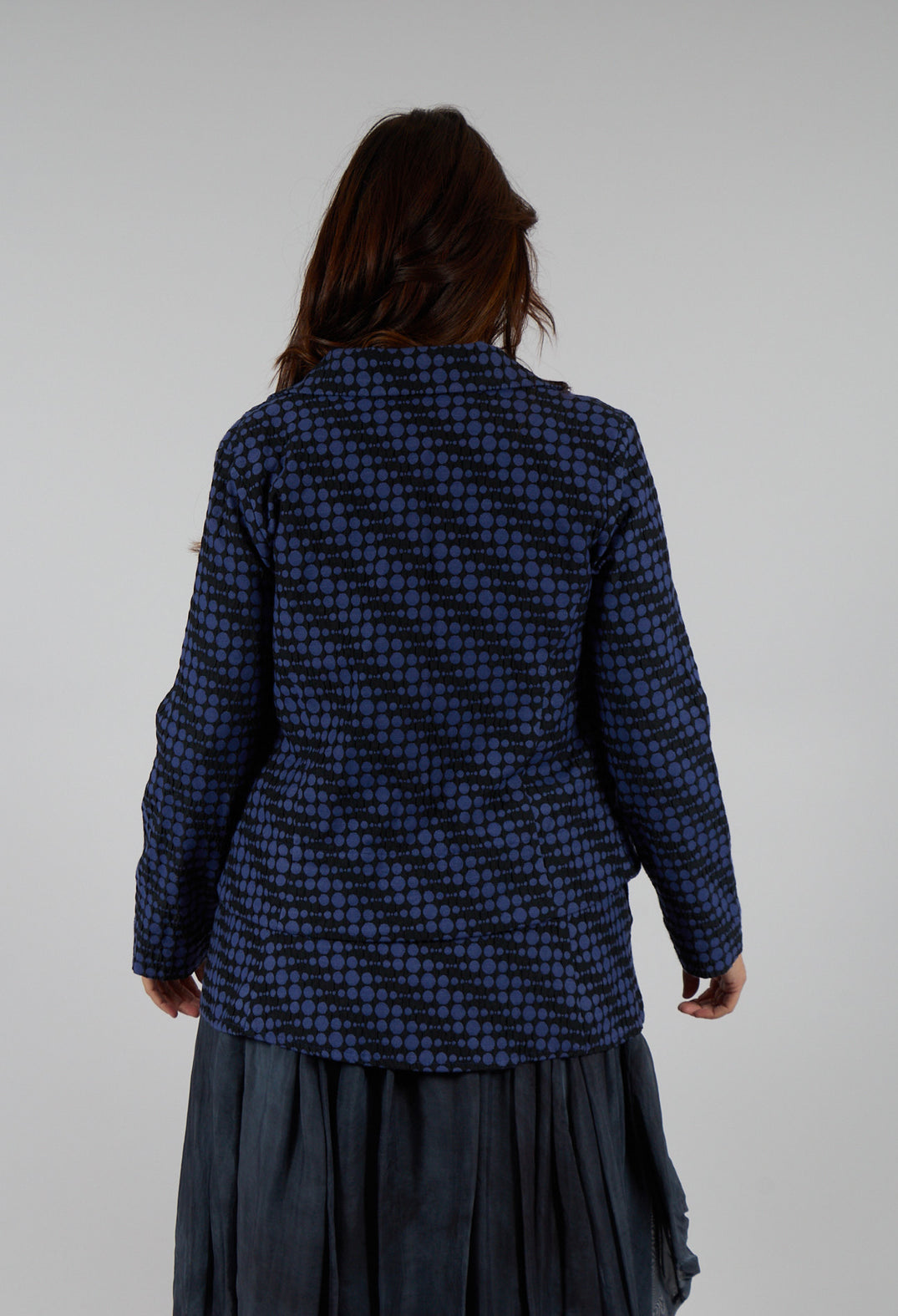 Spotty Jacquard Short Jacket with Button Front in Blueberry