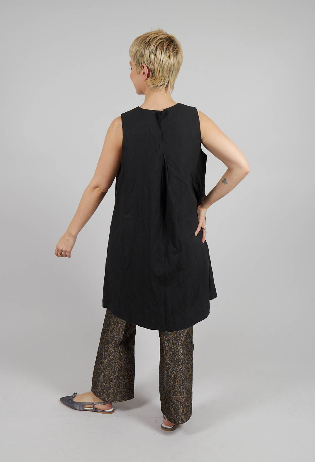 Shift Dress with Textured Front in Moss Green Mix