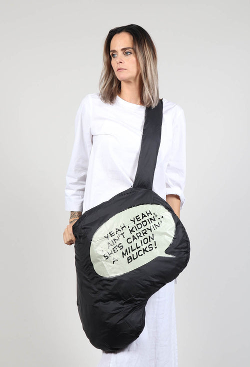 Padded Slogan Bag in Black Print