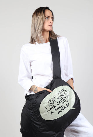 Padded Slogan Bag in Black Print
