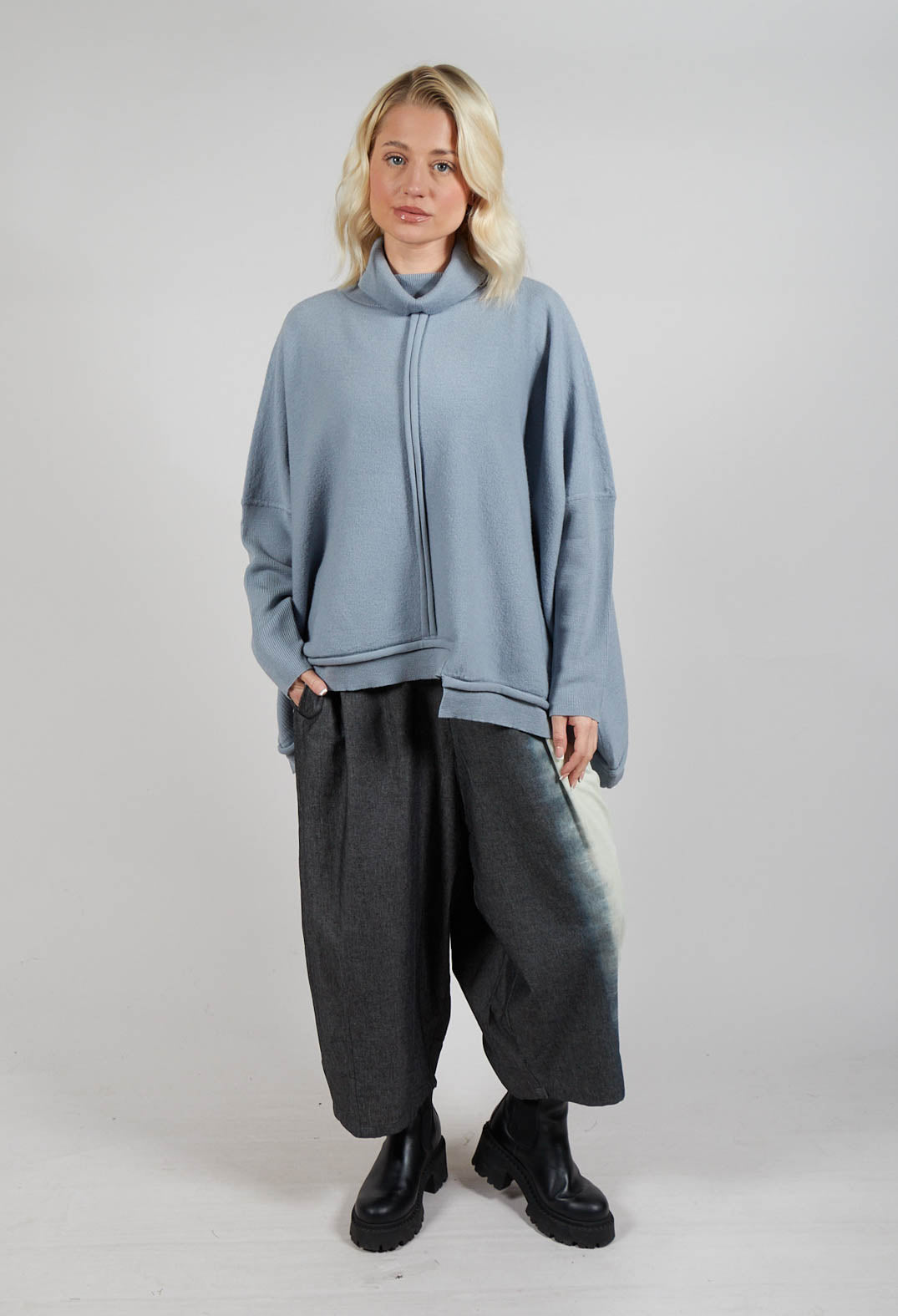 Panelled Knit Jumper in Grey