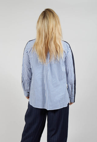 Panelled Stripe Shirt in Dark Navy and Off White