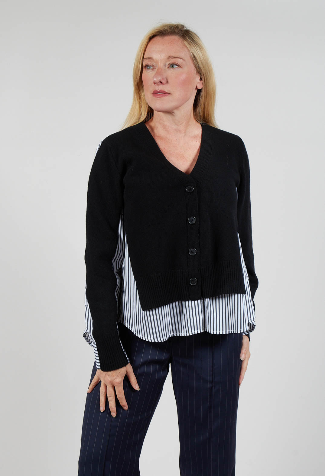 Panelled Stripe Shirt in Nero and Off White