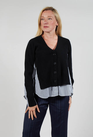 Panelled Stripe Shirt in Nero and Off White