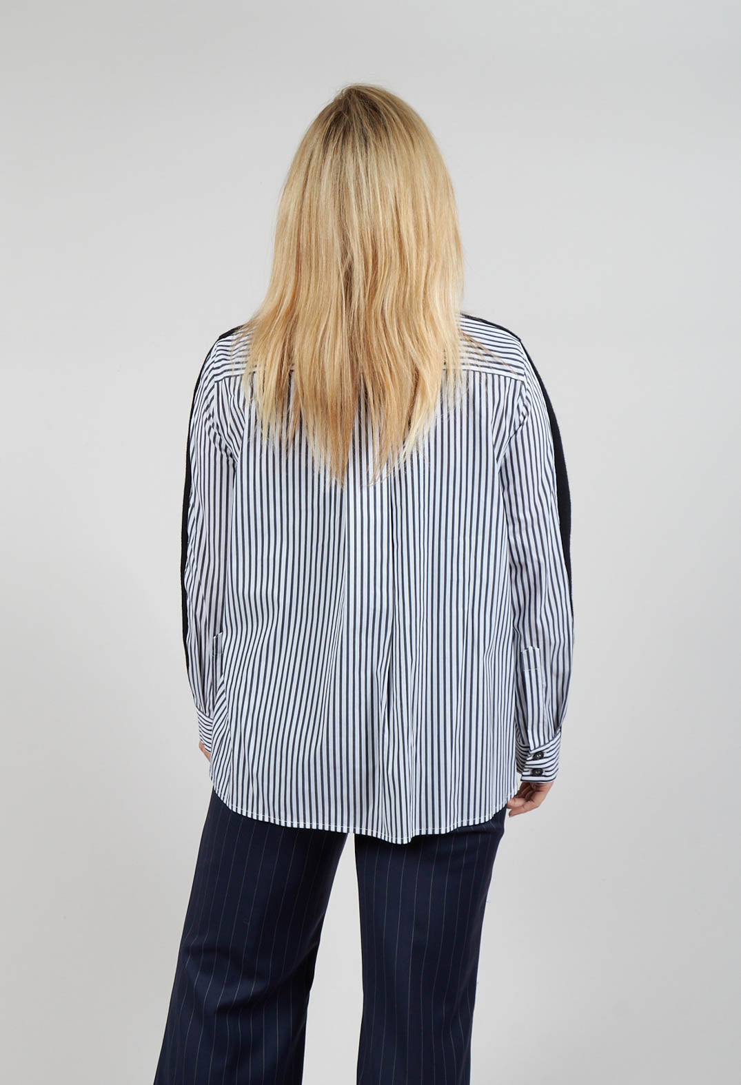 Panelled Stripe Shirt in Nero and Off White