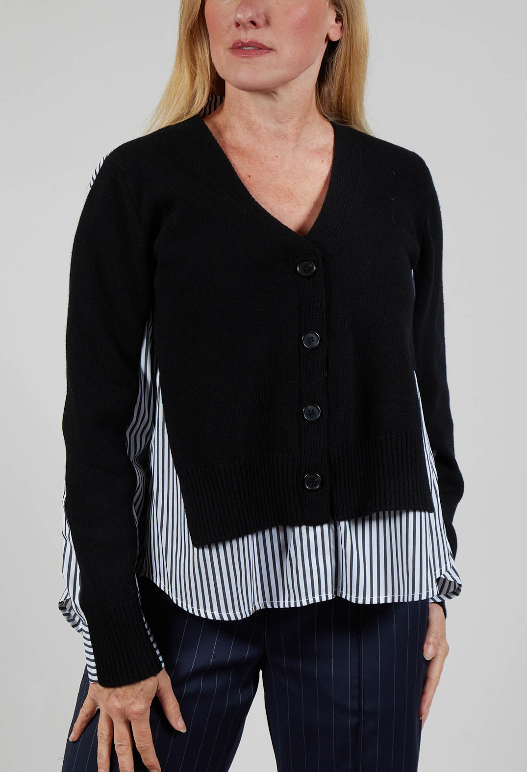Panelled Stripe Shirt in Nero and Off White