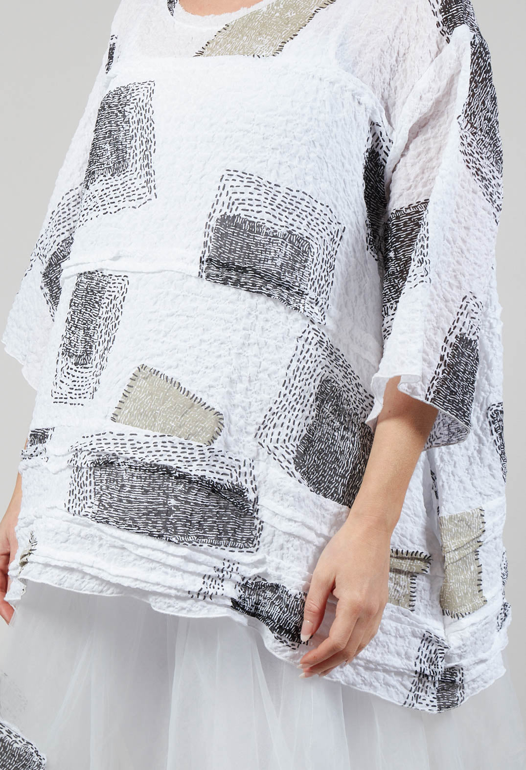 Patch Print Boxy Top in White and Black
