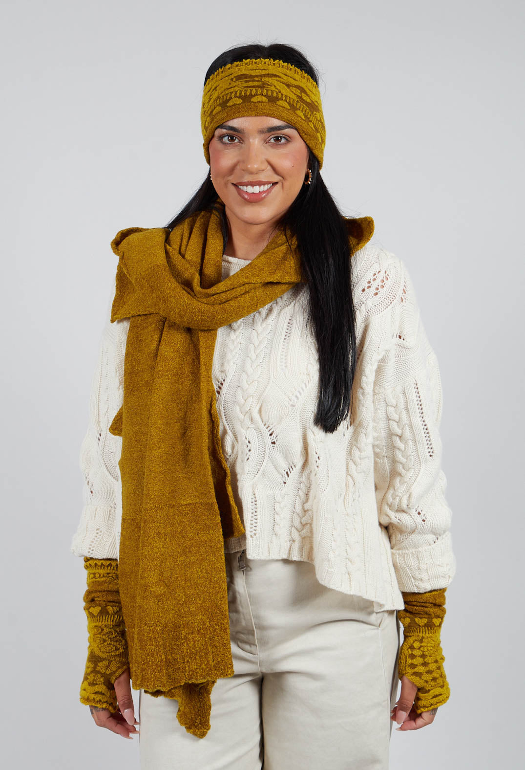Patterned Wool Hairband in Mustard