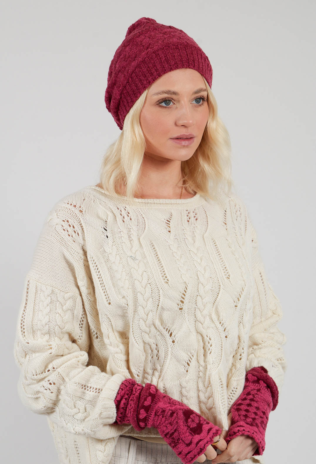 Patterned Wool Hat in Orchid
