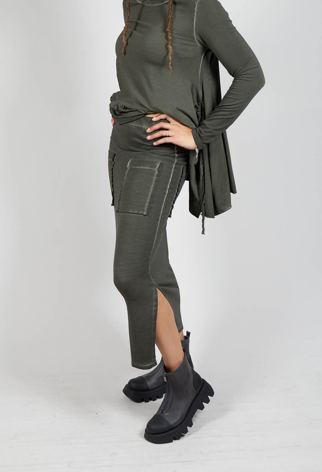 Pencil Skirt with Multiple Pockets in Olive