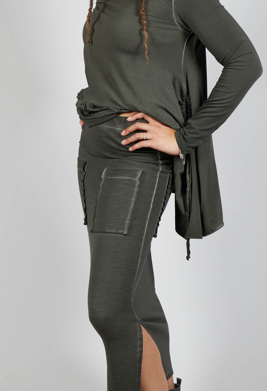 Pencil Skirt with Multiple Pockets in Olive