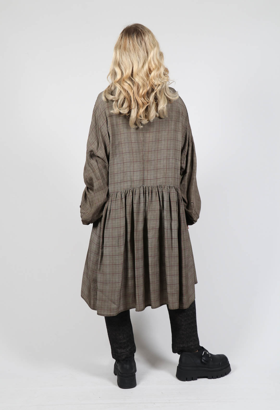 Peplum Shirt Dress in Latte Glencheck