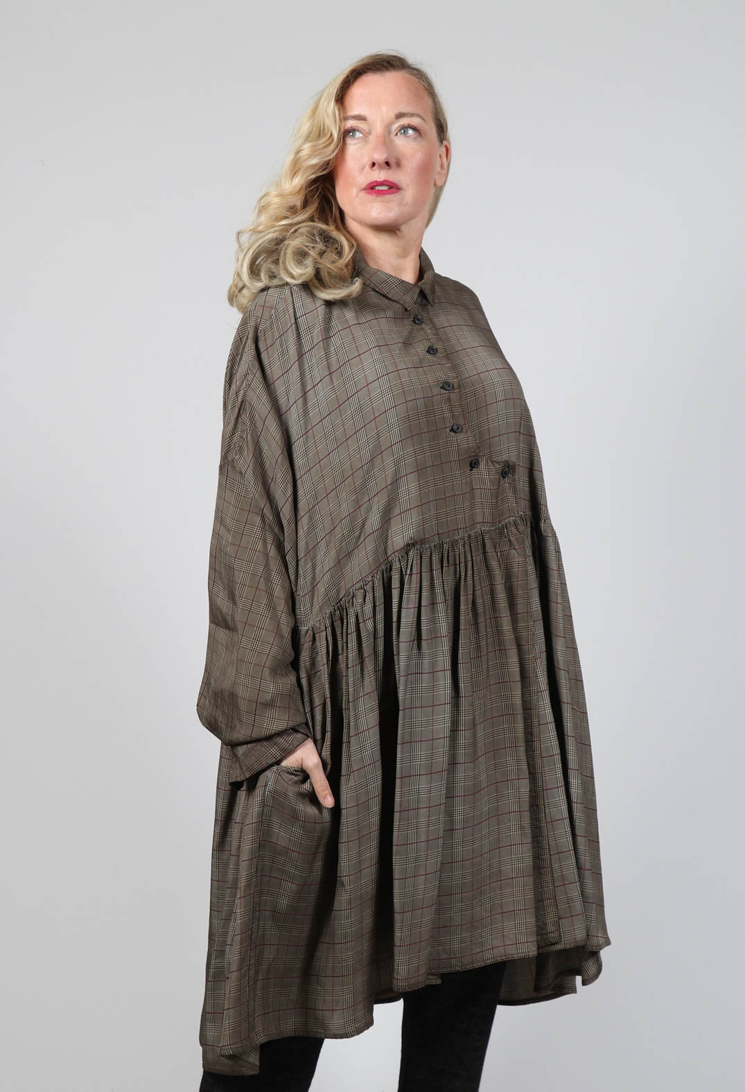 Peplum Shirt Dress in Latte Glencheck