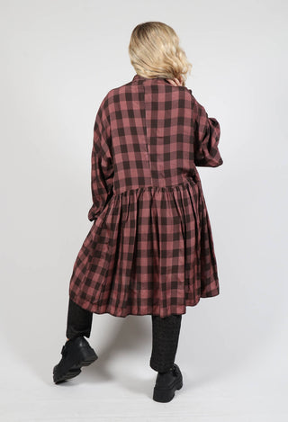 Peplum Shirt Dress in Rust Big Check