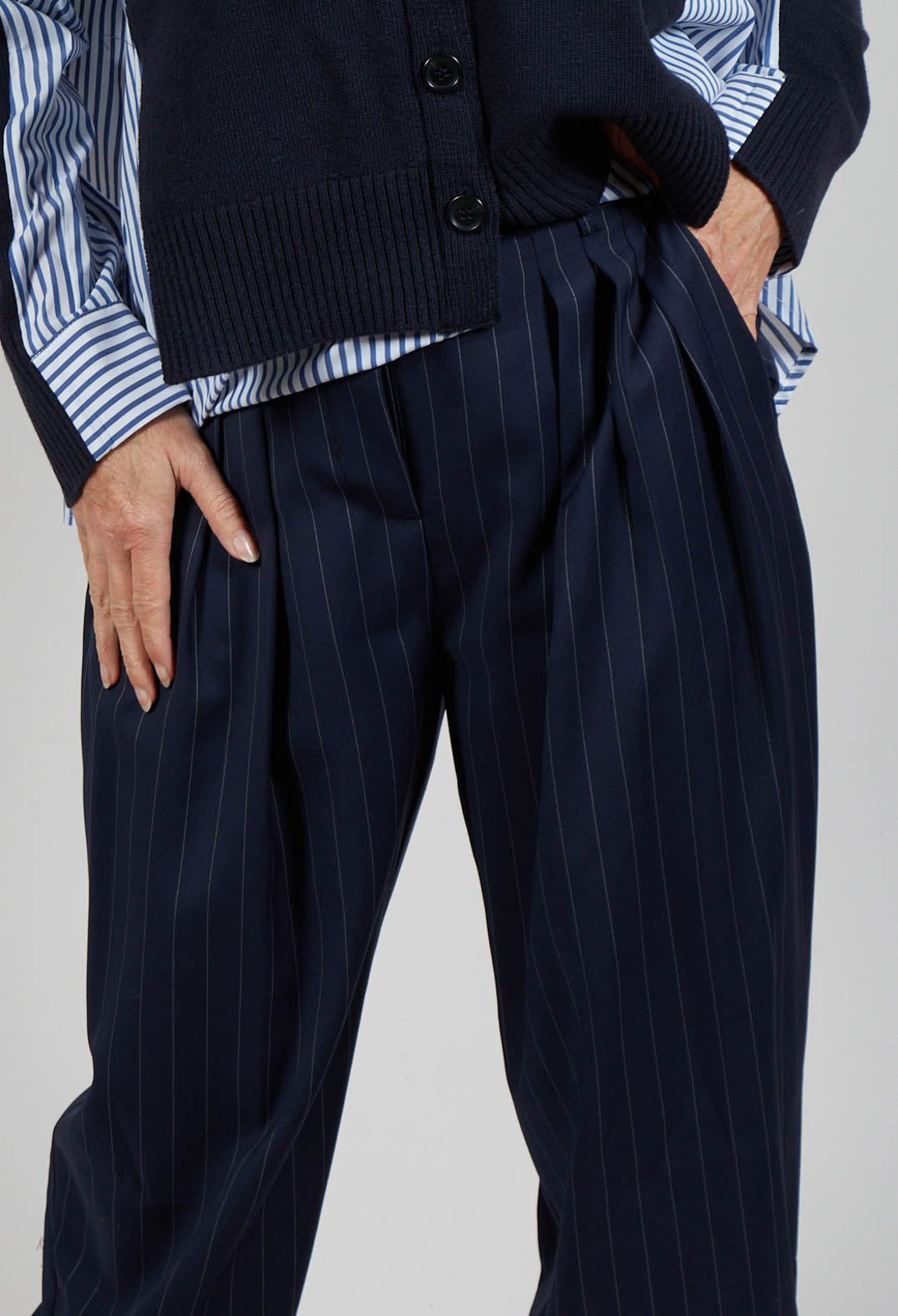 Pinstripe Tailored Trousers in Gessato Blue Nights