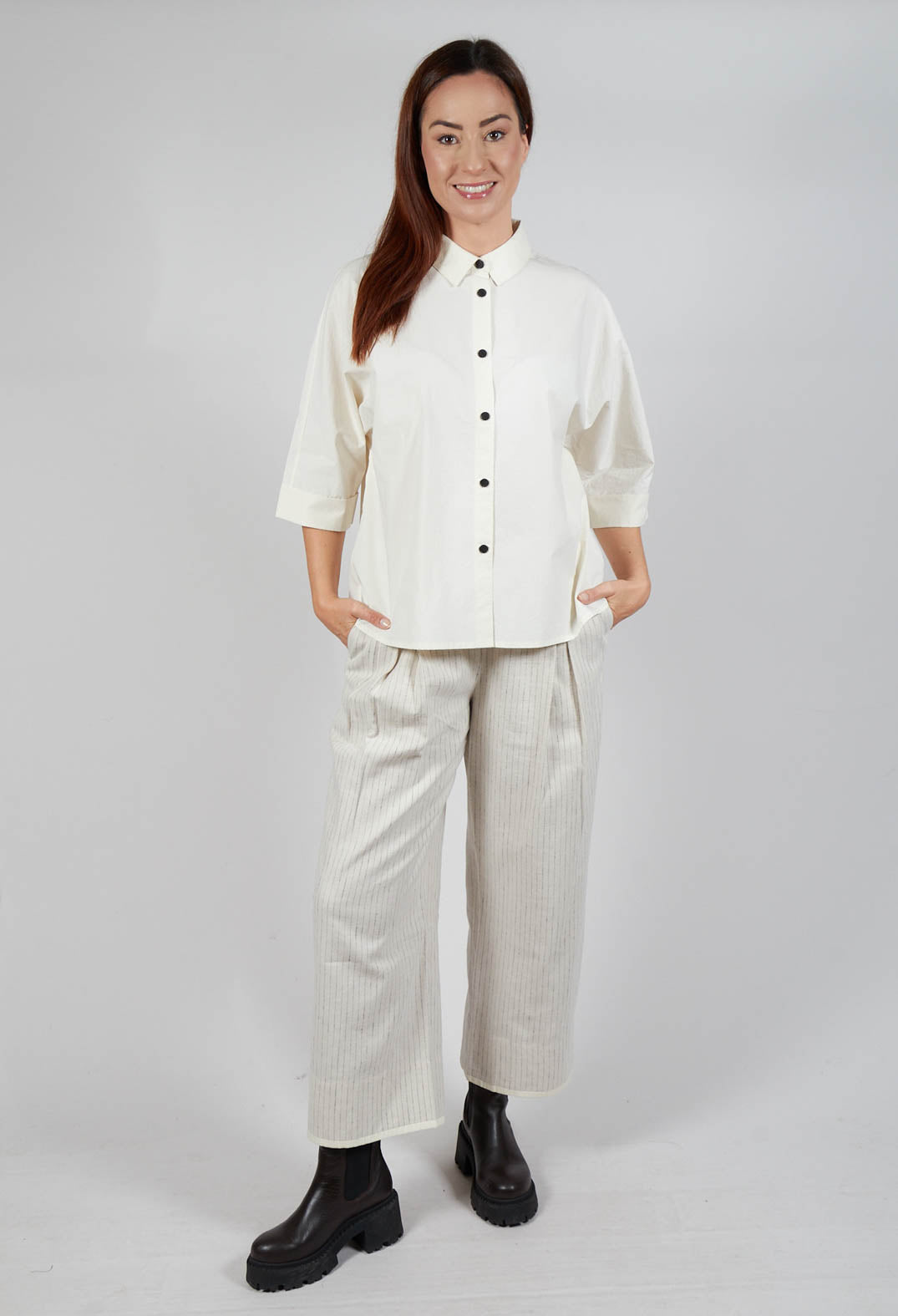 Pinstripe Trousers in Milk