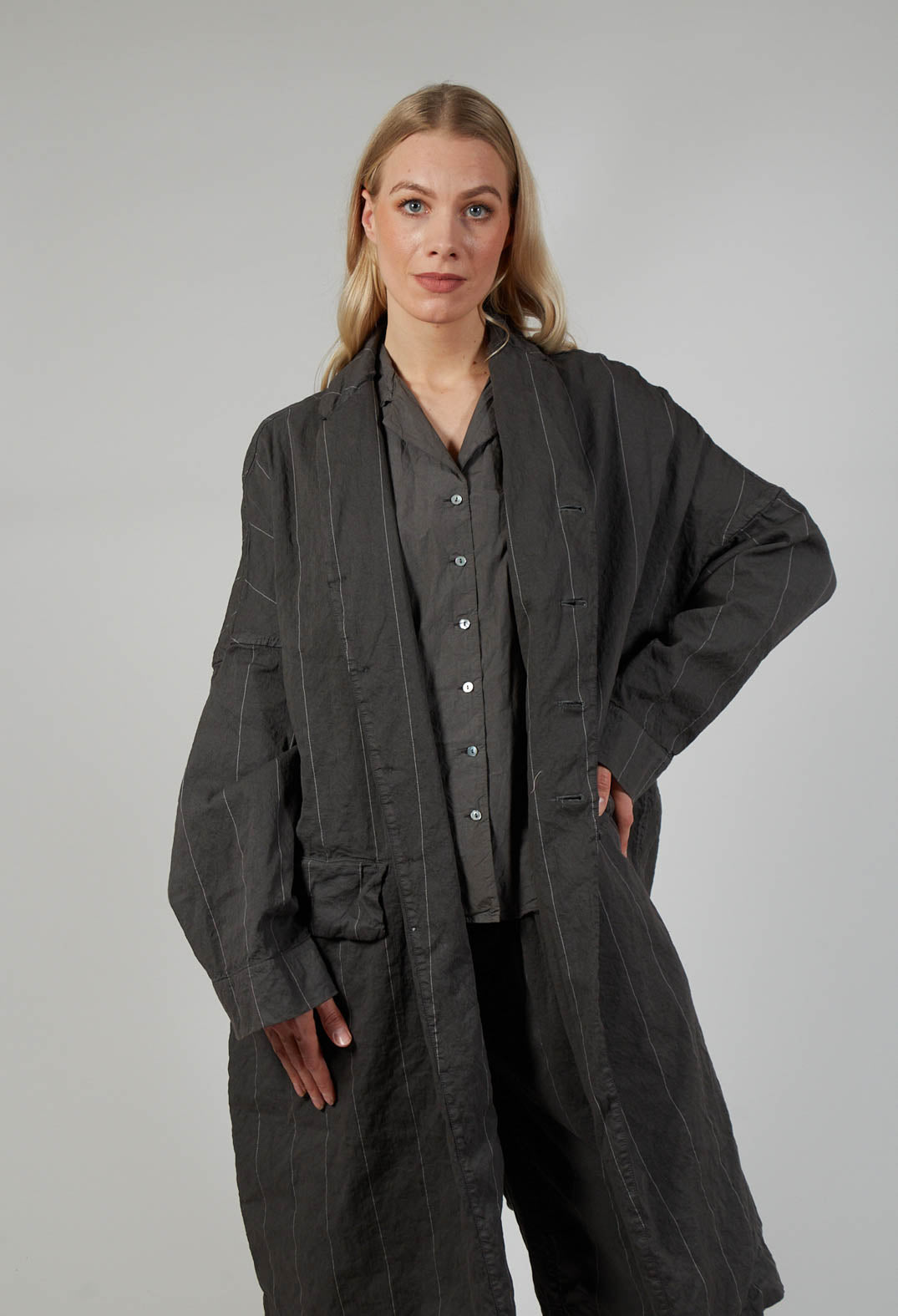 Pinstriped Loose Coat in Antracite